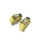 18k Yellow Gold, Sapphire and Diamond Earrings