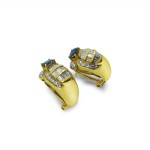 18k Yellow Gold, Sapphire and Diamond Earrings