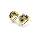 18K Yellow Gold, Sapphire and Diamond Earrings