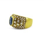 18k Yellow Gold, Sapphire and Diamond Ring