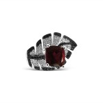 18K White Gold Ruby Ring with White and Black Diamonds