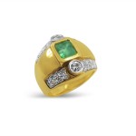 18k Gold Emerald and Diamond Ring 