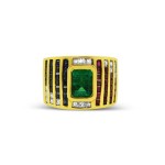 18k Gold Ruby Emerald Sapphire Diamond Ring 