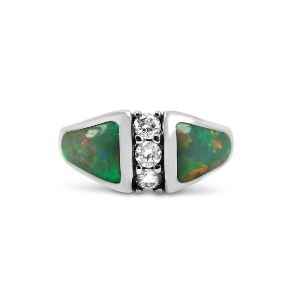 14k White Gold Opal and Diamond Ring 